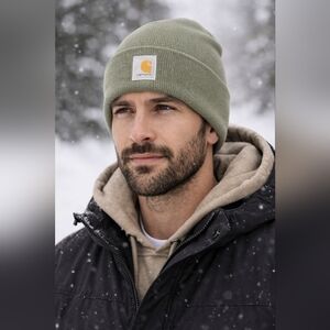 Carhartt Hat Beanie Knit Cuffed Mens One Size Green Watch Hat Logo Patch
